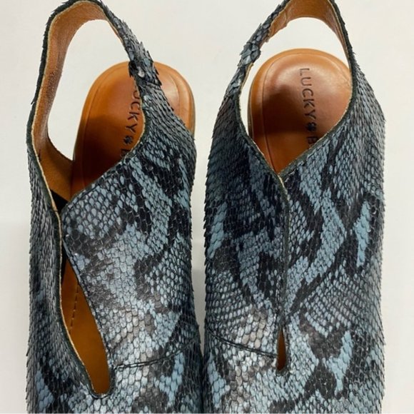 Lucky Brand Rhazy Blue Snake Skin Print Slingback Sandals Heels Size 6.5 - Picture 10 of 11